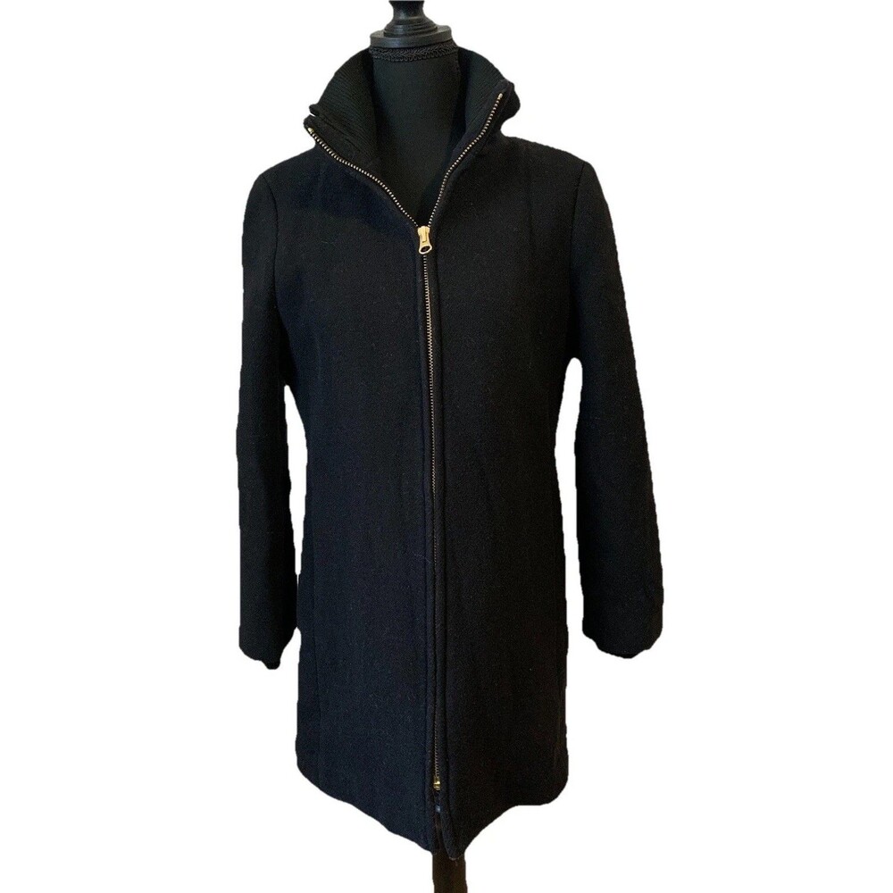 J.Crew Lodge Coat Womens 12 Petite Italian Wool Stadium Cloth Mock Neck Full Zip